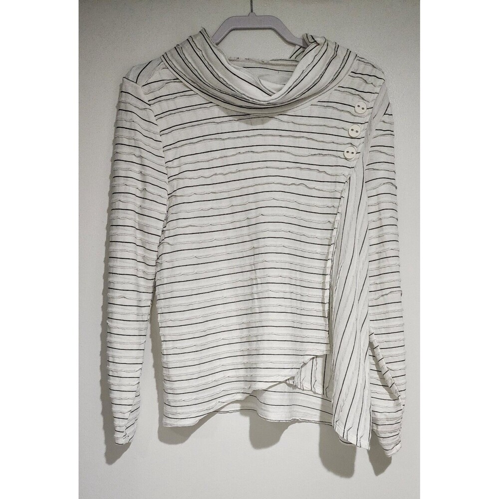 Habitat Clothes Womens Cotton Tiered Top M White Black Striped Cowl Neck Jersey - Picture 2 of 9